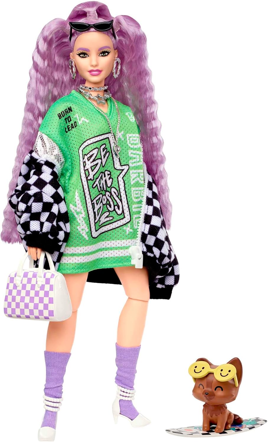 Barbie Muñeca extra y accesorios con pelo lavanda rizado y ojos mar...