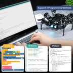 Robot hexápodo 18DOF para programación Arduino, Spider Walking Crawling Self-Balancing AI Visión Control de Voz, Evitación de Obstáculos, Educación STEM Robot de código abierto con tutoriales, kit estándar miniHexa