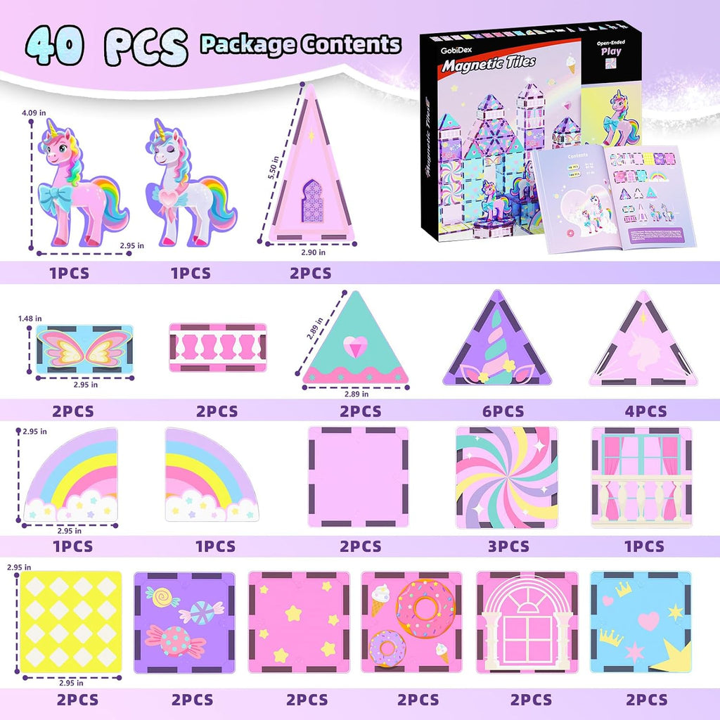 GobiDex Unicorn Toys Magnetic Tiles, Princess Castle Building Set para Girls