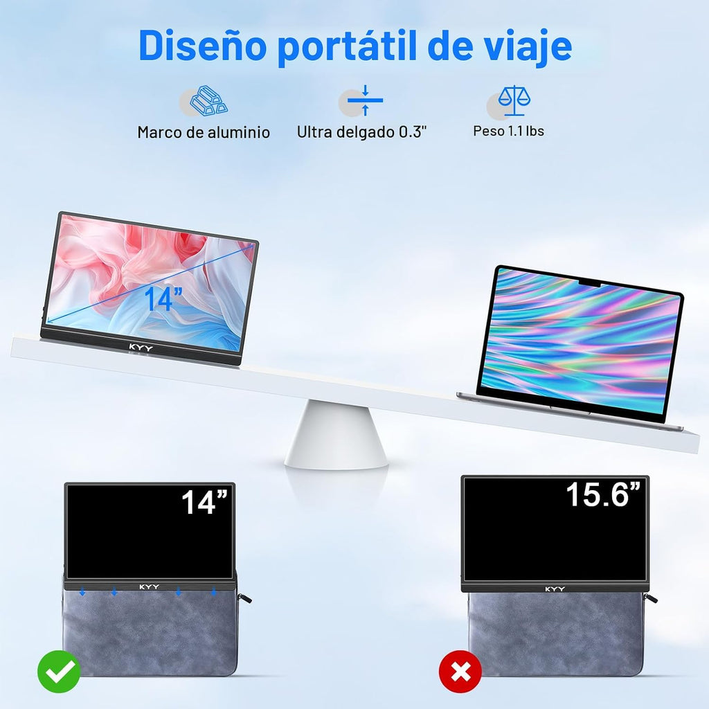 KYY - Monitor portátil para laptop, pantalla de computadora de viaj...