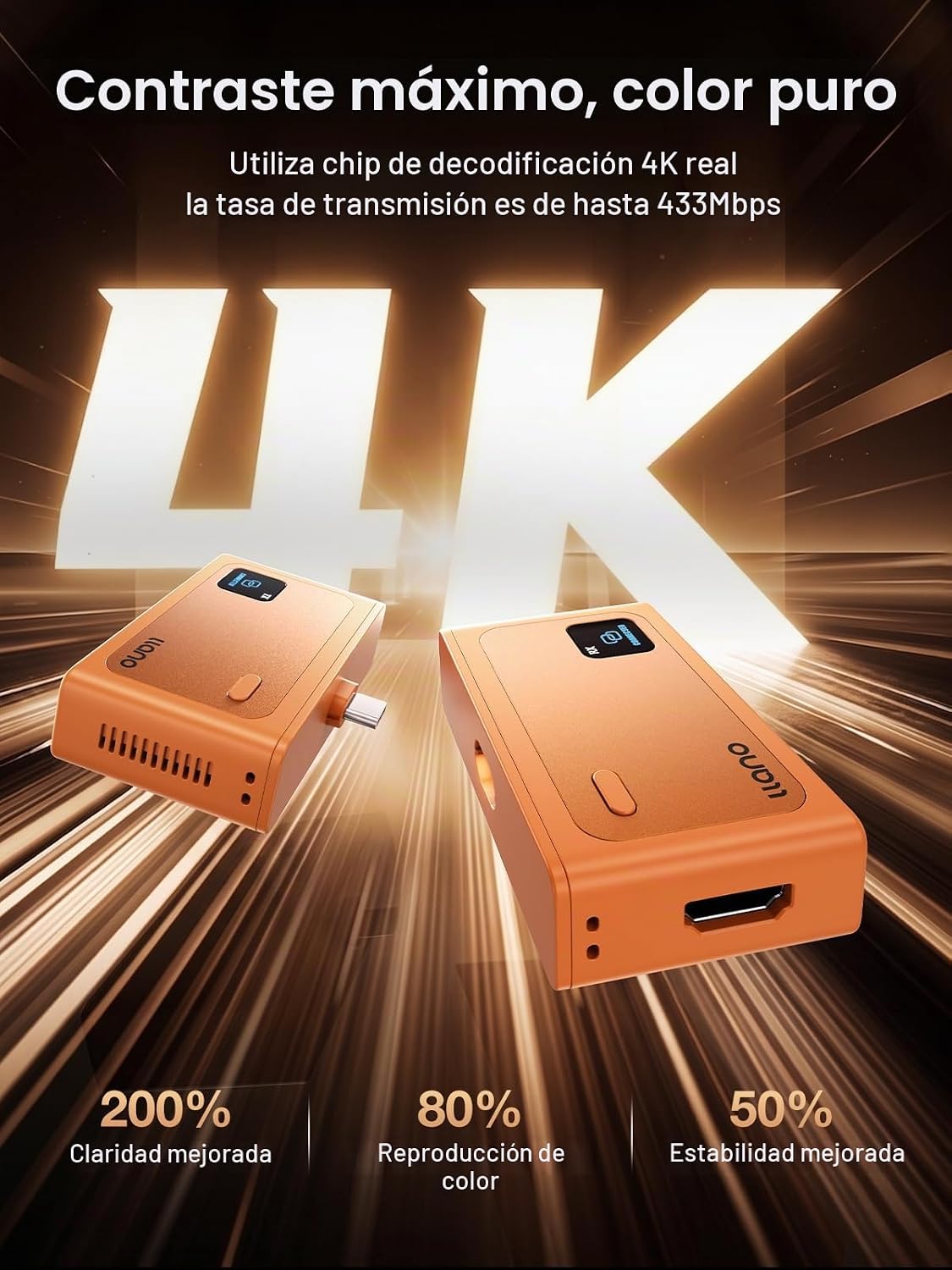 llano Transmisor y receptor HDMI inalámbrico S9 Pro USB-C, 328FT/100M