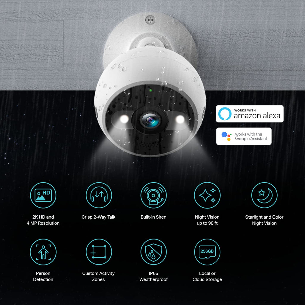 Kasa Smart Cámara de seguridad inteligente de 4MP 2K con cable y panorámica/inclinación, cámara de seguridad inteligente de 1080p HD de 2.4 GHz con visión nocturna, detección de movimiento