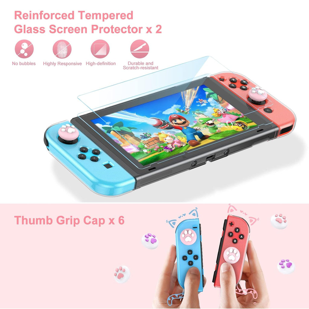 Younik Accesorios Bundle para Switch, Kit de 17 en 1 en Rosa para Niñas, Incluye estuche de transporte para Switch, soporte ajustable, estuche protector para consola Switch y J-Con Rosa