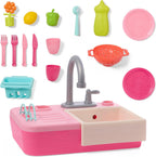 B. toys Splash-n-Scrub Sink, Pink Kitchen Sink Playset, 18-Piece