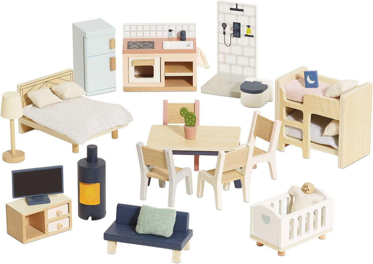 Le Toy Van Wooden Dolls House Full Starter Furniture & Accessories Playset