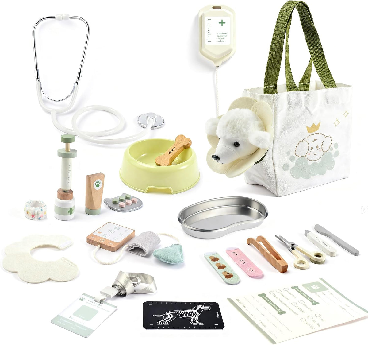 Kit de médico de madera para niños pequeños, juego de veterinario, juego de veterinario, juguetes de médico regalo para niños y niñas de 3, 4, 5, 6