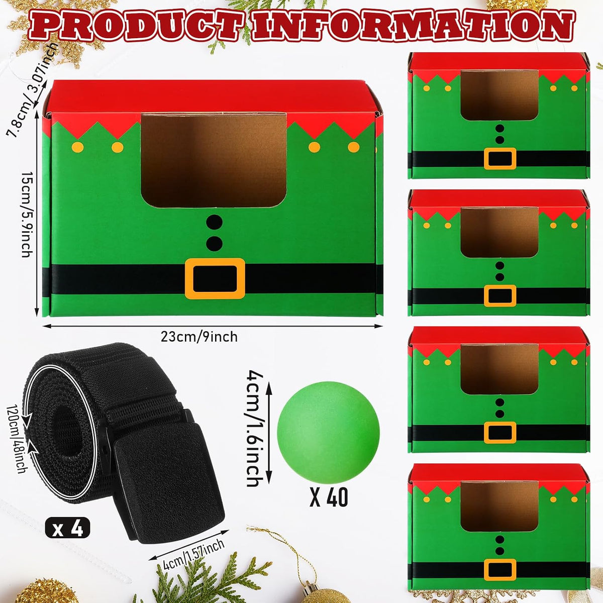 Halloscume 4 Juegos de Pelotas Navideñas Oscilantes y Temblorosas, Juego Navideño de Duende Novedoso Twerk, 40 Pelotas, Cinta, Cajas de Cartón, Juegos Divertidos de Fiesta para Familia, Grupos Grandes