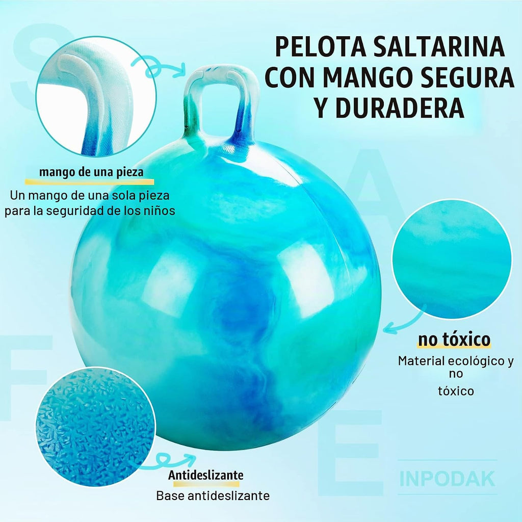 INPODAK Pelota Saltarina de 18 Pulgadas con Asas para Niños, Juguetes de Salto Hippity Hop para Niños y Niñas de 3 a 6 Años con Bomba y Caja de Regalo, Gran Regalo para Cumpleaños y Vacaciones