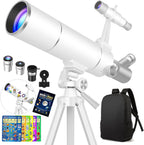 Hawkko Kit de telescopio para niños de 8-12 años, apertura de 80 mm, 500 mm de focal, telescopio portátil