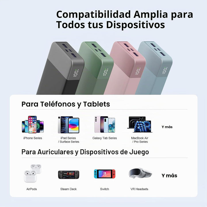 NOBIS Cargador portátil, 65 W, 20000 mAh, carga rápida, PD QC, 2 US...