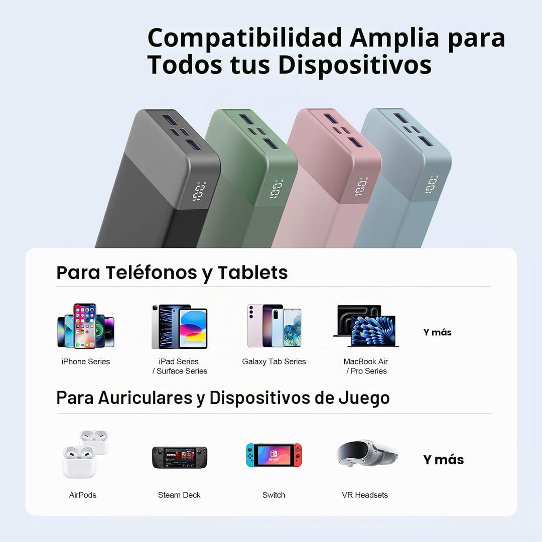 NOBIS Cargador portátil, 65 W, 20000 mAh, carga rápida, PD QC, 2 US...
