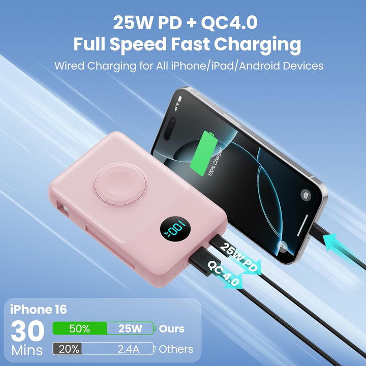 Cargador portátil magnético 6 en 1 para iPhone con cables integrado...