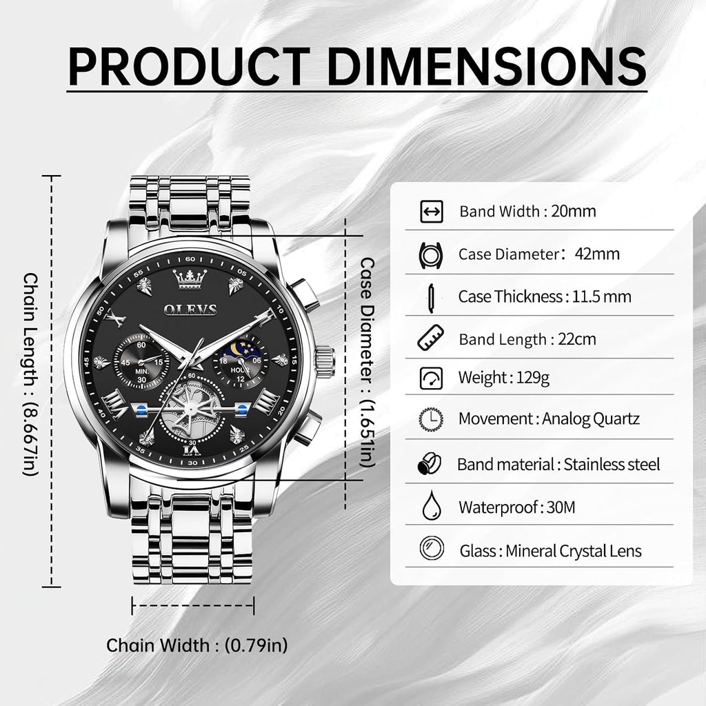 OLEVS Relojes para hombres Luxurious vestimenta acero inoxidable resistente al agua cronógrafo