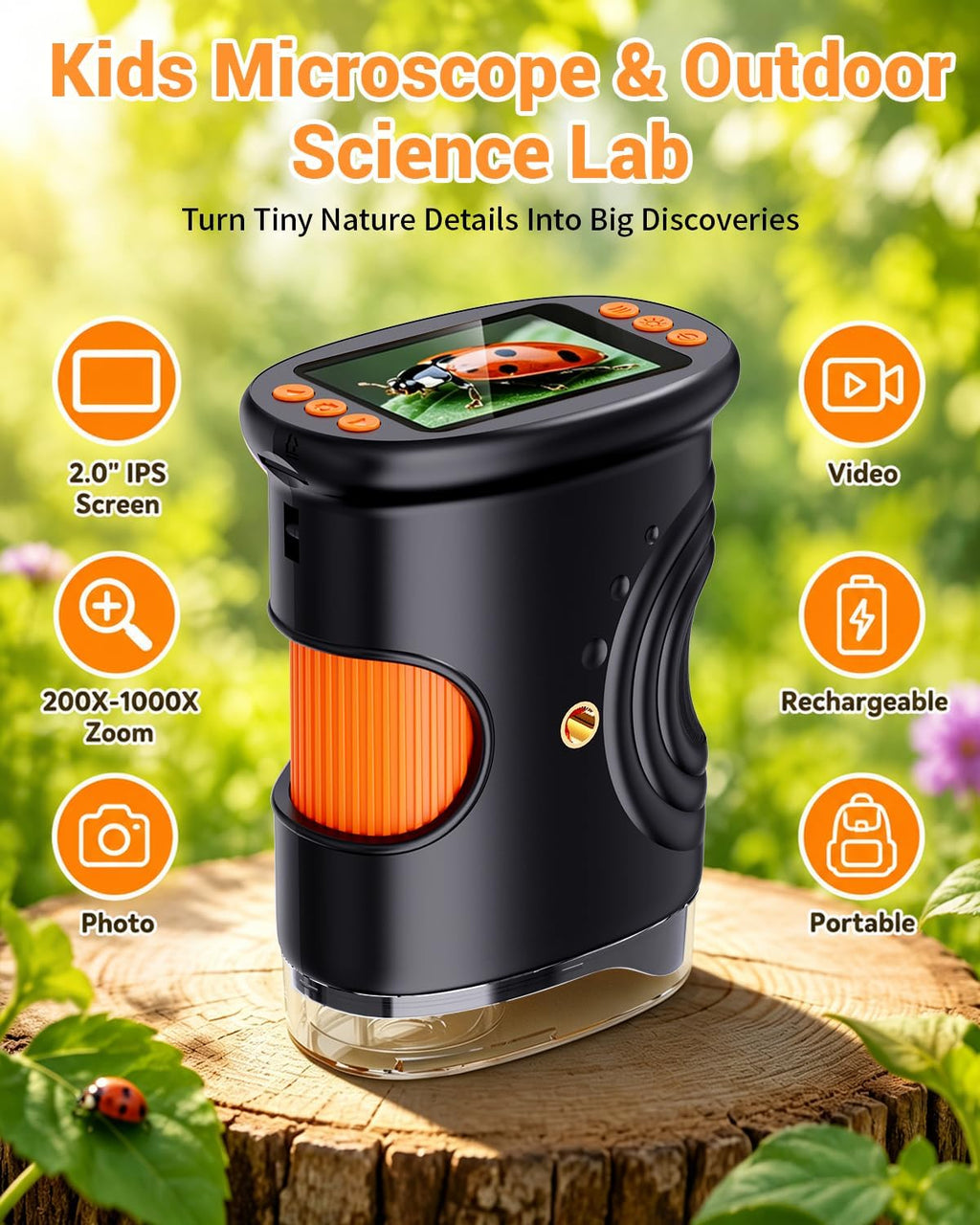 Lupa para niños Microscopio digital de mano de 2 pulgadas para niños
