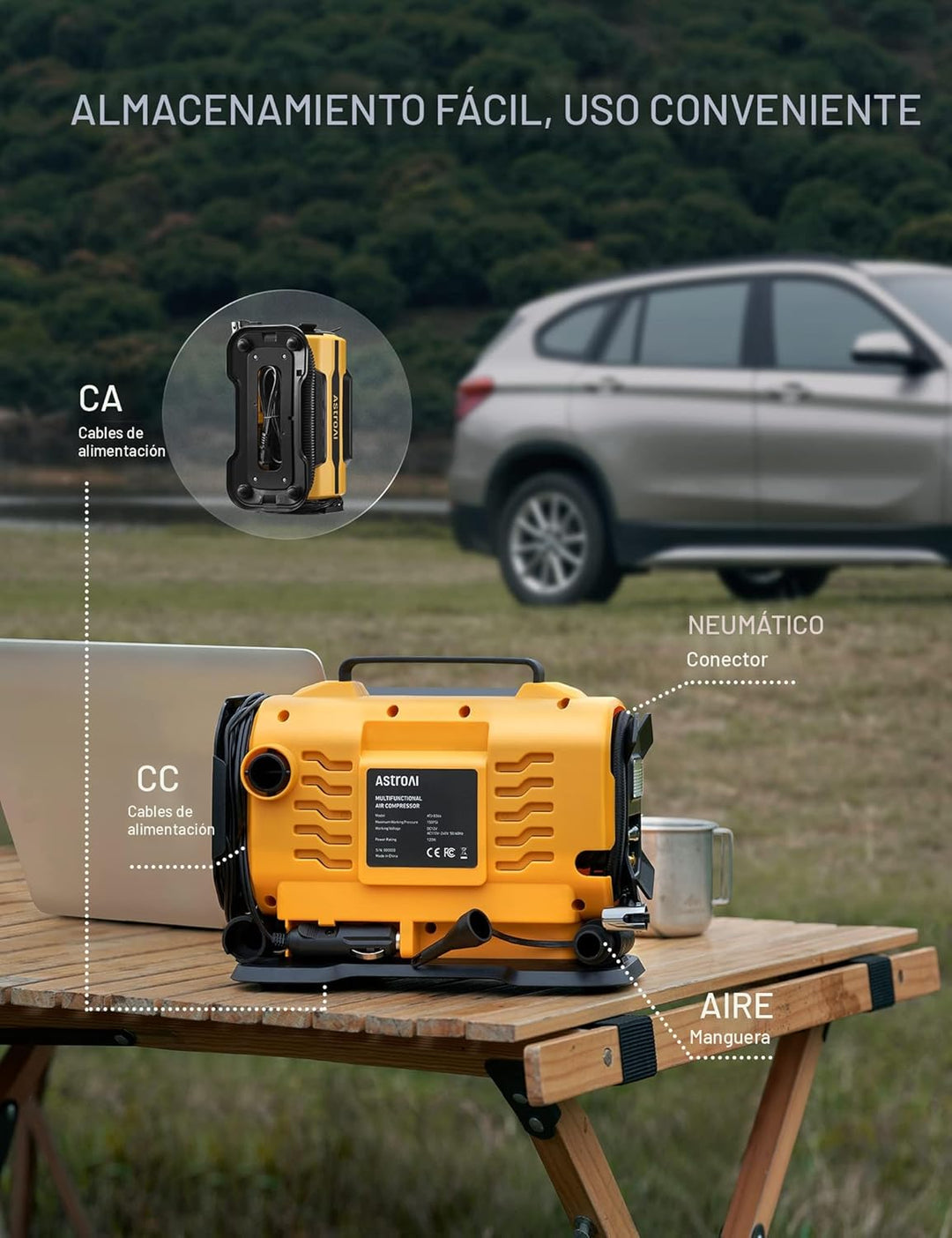 AstroAI - Compresor aire portátil, inflar neumáticos,150 PSI, 12 V...