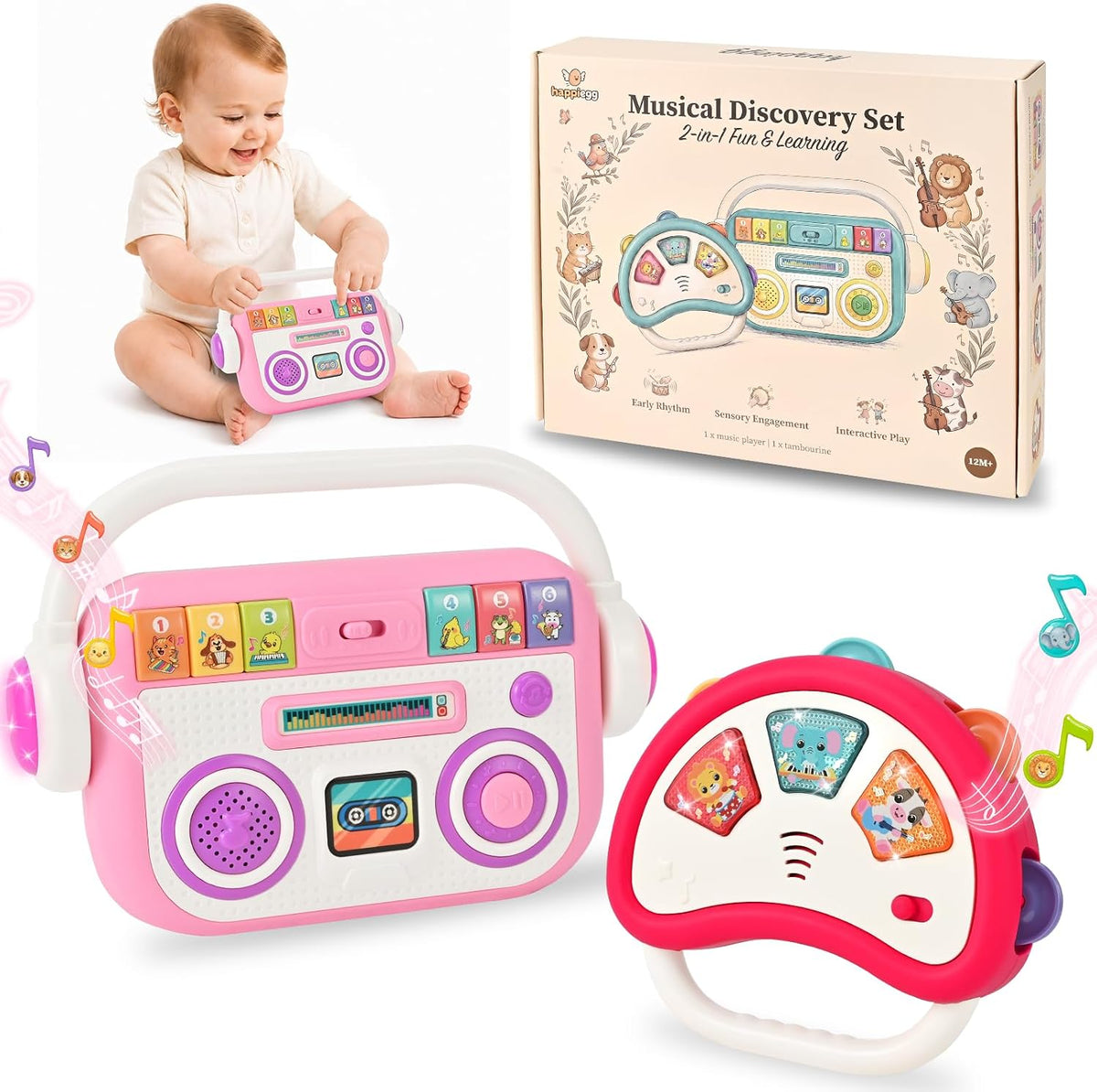 Juguetes musicales para bebés, reproductor de música 2 en 1 y