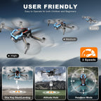 Drone con Camera para Adults, 2K HD FPV Drones con Upgrade Altitude Hold, One-Key Take Off/Landing, Speed Adjustment, Headless Mode, 2 Batteries, Toys Gifts para Teen Boys Girls, Beginner