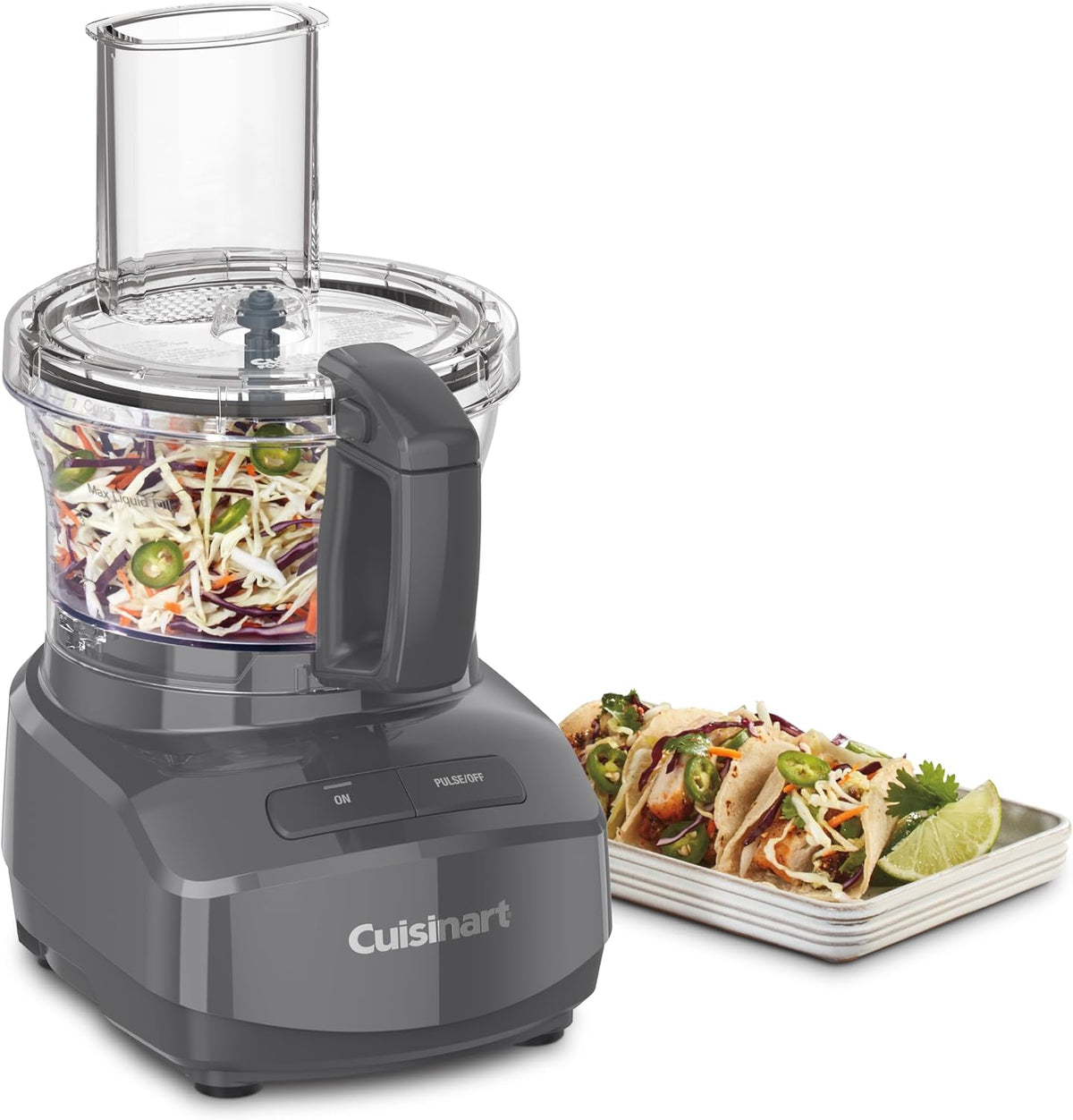 Cuisinart Procesador de alimentos de diseño elegante y moderno de 7 tazas con dos controles fáciles y cuchilla universal para picar, mezclar y masa (gris)