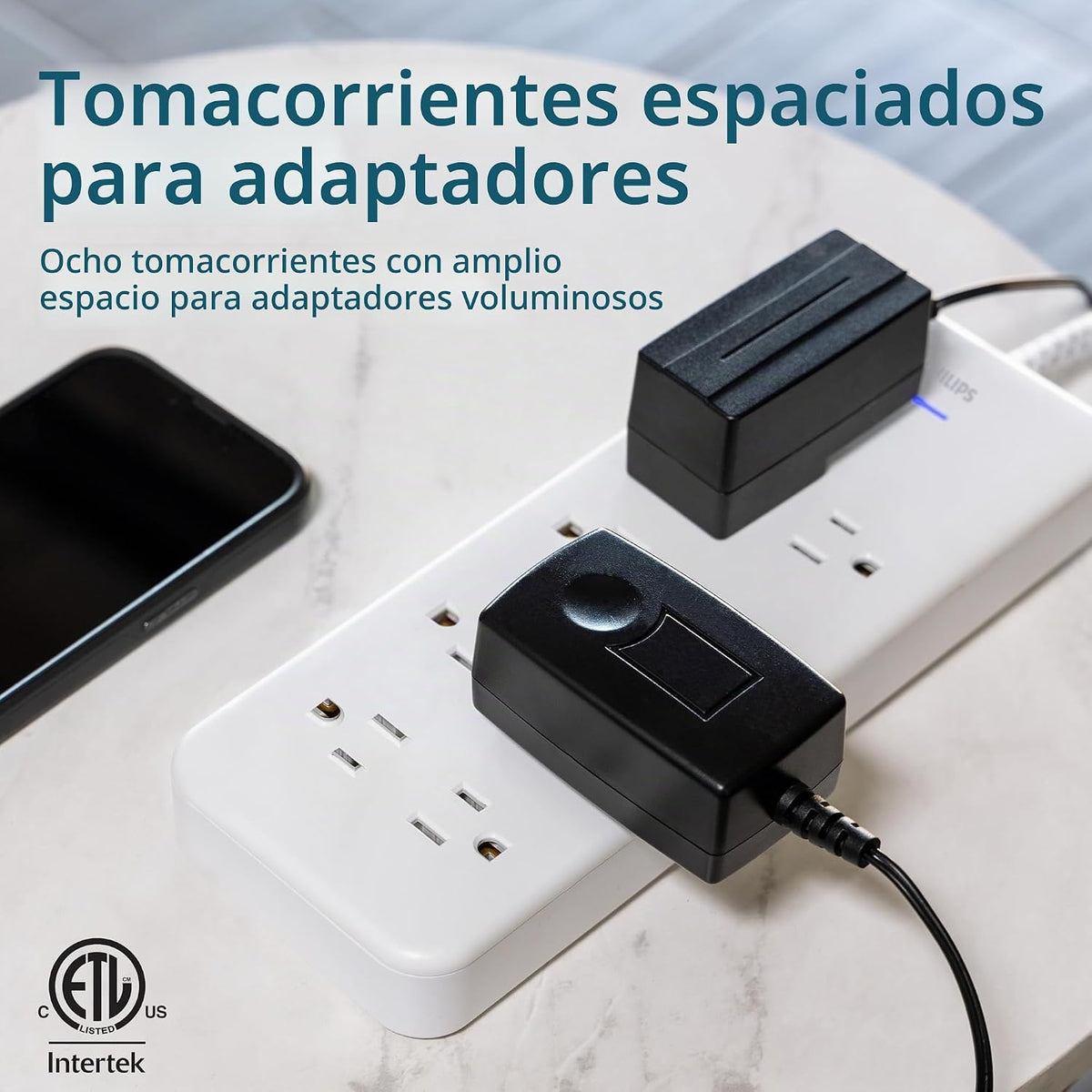 Philips Regleta protectora de sobretensiones, cable de extensión trenzado