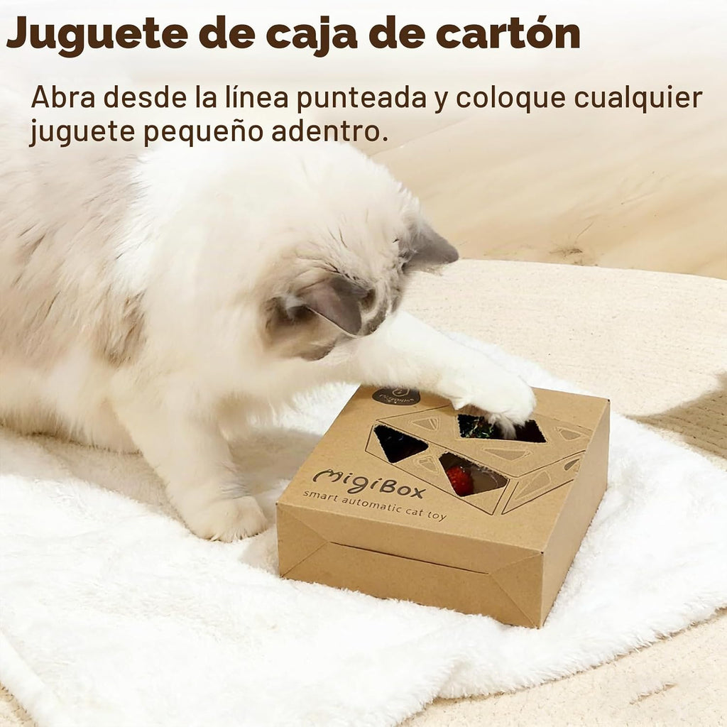 Interactive Cat Toys -Migibox para Indoor Bored Cats, Automatic Pop Out Feathers de 7 Holes Randomly, Motion Activated, USB Rechargeable (Purple Skin)