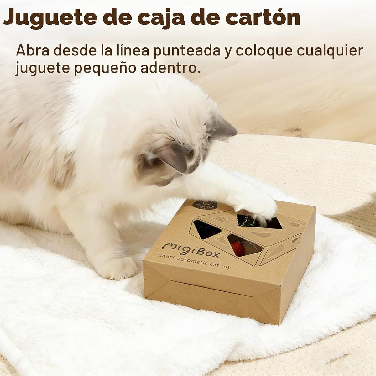 Interactive Cat Toys -Migibox para Indoor Bored Cats, Automatic Pop Out Feathers de 7 Holes Randomly, Motion Activated, USB Rechargeable (Purple Skin)