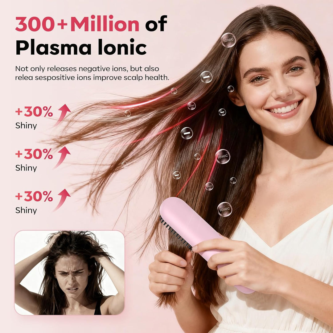 Go Brush Pro - Cepillo alisador de pelo corto inalámbrico y portáti...