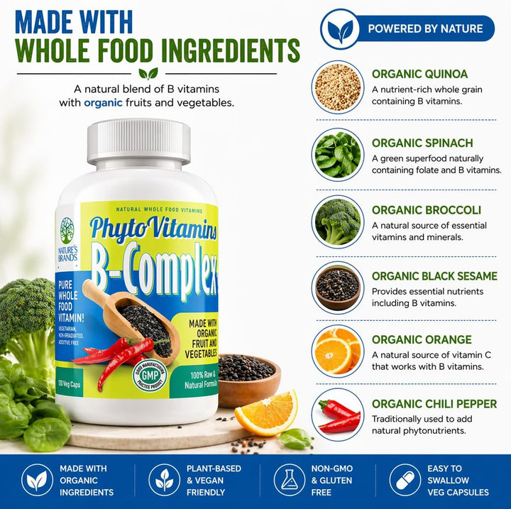 Nature's Brands Complejo B orgánico de alimentos integrales de...