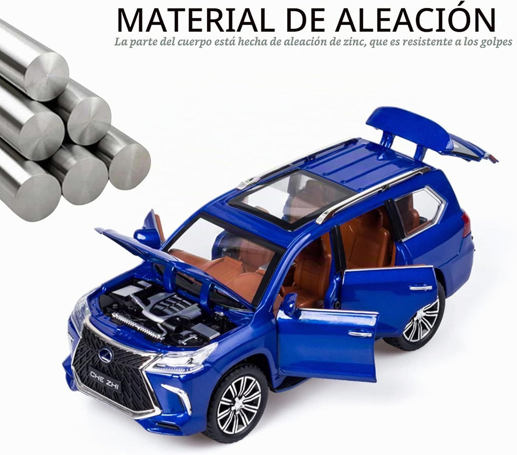 Modelo de auto fundido a presión escala 1/24 – Coche de juguete de aleación de zinc con retroceso con sonido y luz, vehículo de juguetes coleccionables para adultos y niños y niñas (azul)