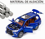 Modelo de auto fundido a presión escala 1/24 – Coche de juguete de aleación de zinc con retroceso con sonido y luz, vehículo de juguetes coleccionables para adultos y niños y niñas (azul)