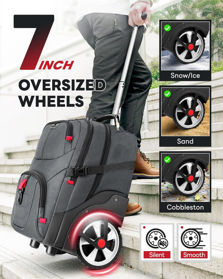 MATEIN Bolsa con ruedas para laptop con ruedas más grandes, espacio...
