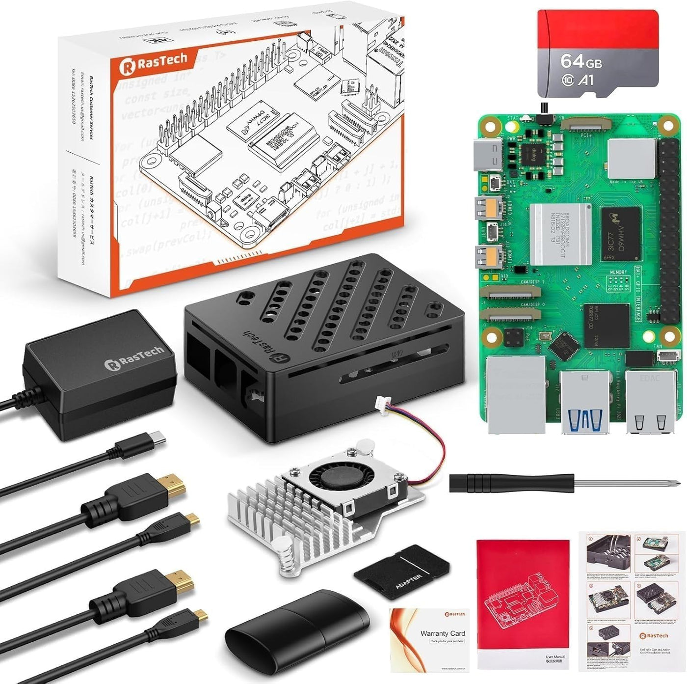 RasTech Raspberry Pi 5 8GB Kit 64GB Edition con enfriador activo, f...