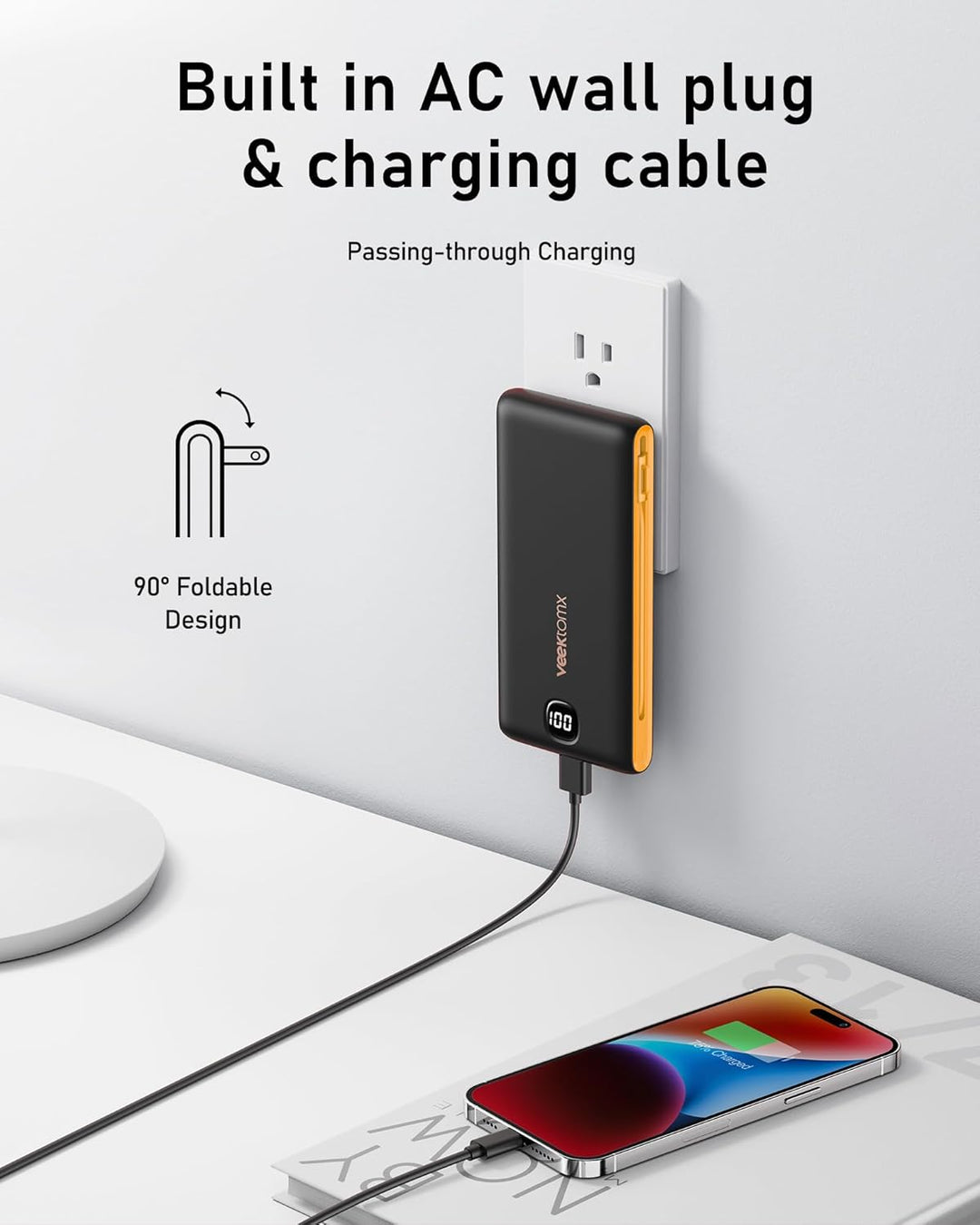 VEEKTOMX Cargador portátil con cables integrados de 10000 mAh, banc...