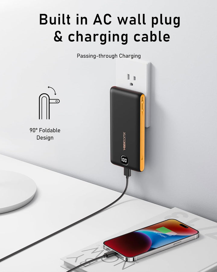 VEEKTOMX Cargador portátil con cables integrados de 10000 mAh, banc...