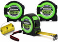3 Pack - Cintas métricas de 25 ft - Fracciones fáciles de leer hasta 1/8 pulgada - Punta magnética - Puño y bloqueo rápido - Autovuelta - Clip de cinturón - Verde - Cinta métrica retráctil
