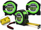 3 Pack - Cintas métricas de 25 ft - Fracciones fáciles de leer hasta 1/8 pulgada - Punta magnética - Puño y bloqueo rápido - Autovuelta - Clip de cinturón - Verde - Cinta métrica retráctil
