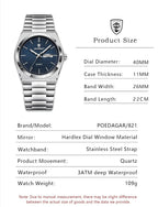 Poedagar Reloj de pulsera para hombre, moda de negocios, luminoso, impermeable, fecha, semana, reloj de acero inoxidable, informal, relojes de cuarzo para hombre