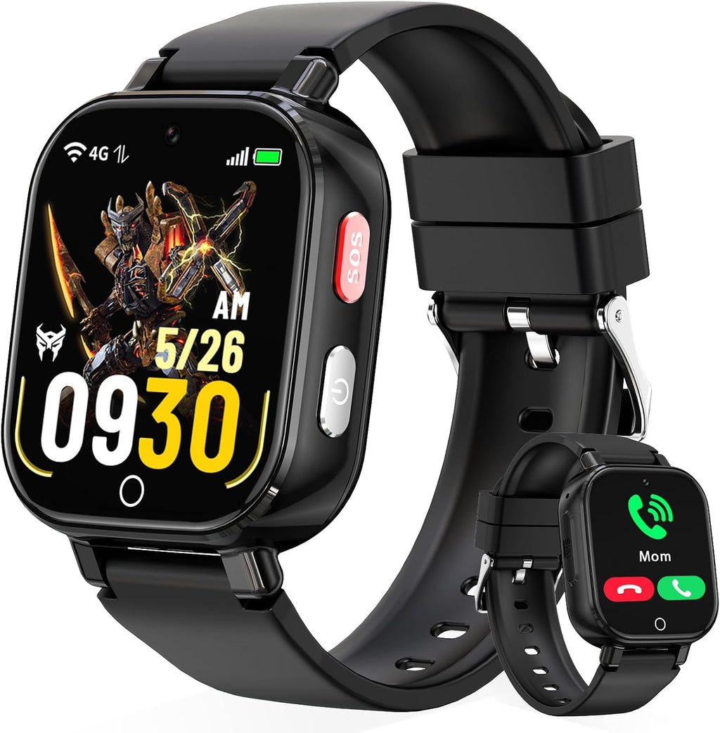 Reloj inteligente teléfono 4G para niños Transformers, GPS, videollamadas, resistente al agua - Negro