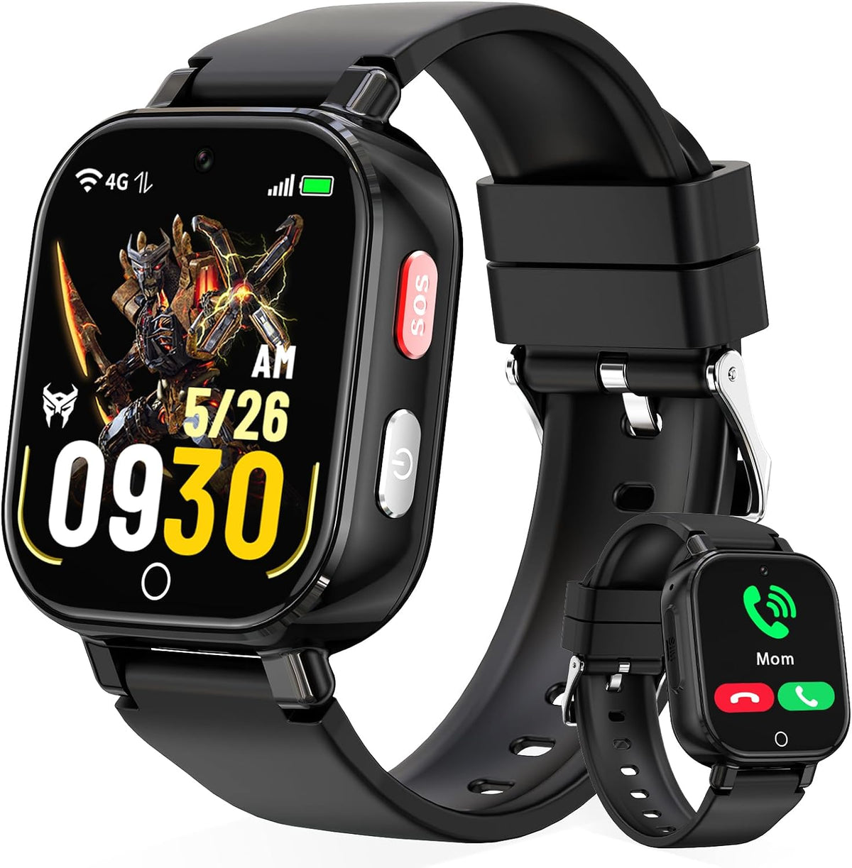 Reloj inteligente teléfono 4G para niños Transformers, GPS, videollamadas, resistente al agua - Negro