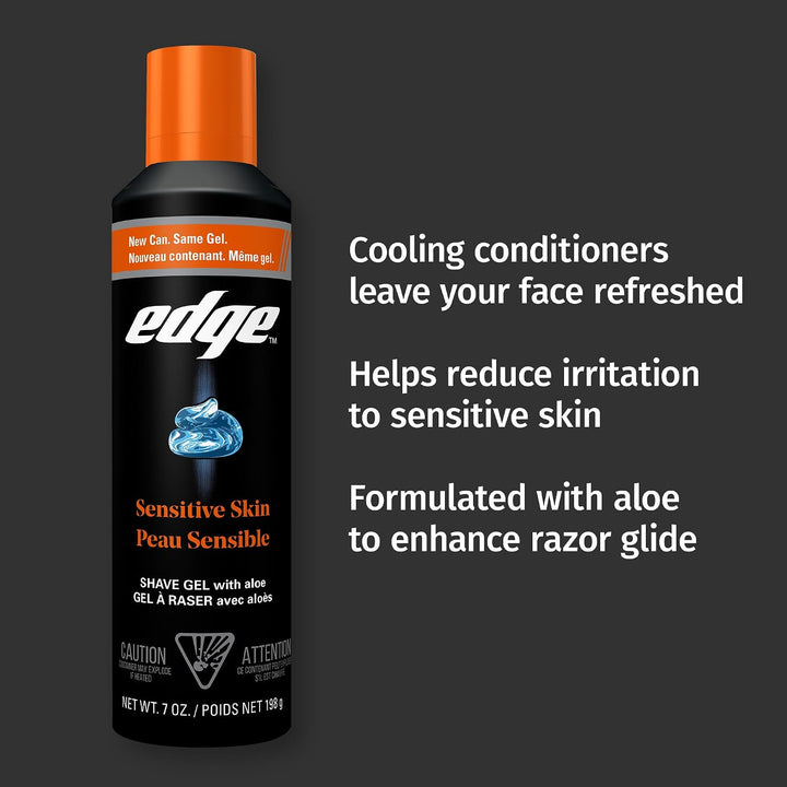 Edge Gel de afeitado para hombres, piel sensible con aloe, (paquete...