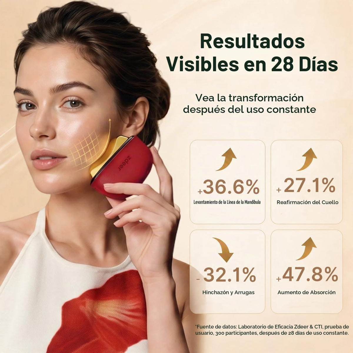 GS5 Herramienta de Gua Sha Eléctrica Calentada, Masajeador Facial con Luz Roja, Rojo