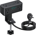 TROND Desenrosca/Clamp de Escritorio Compacta con Tira de Enchufes de 5 ft, Compatible con Borde de Mesa de 2.16", Negro