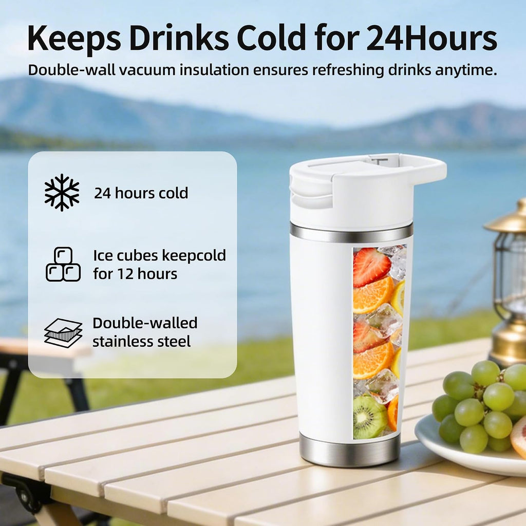 Licuadora portátil con vaso aislado al vacío, licuadora personal recargable inalámbrica de 20 onzas, botella de mezcla de acero inoxidable de 120 W para batidos y batidos, sin BPA, color