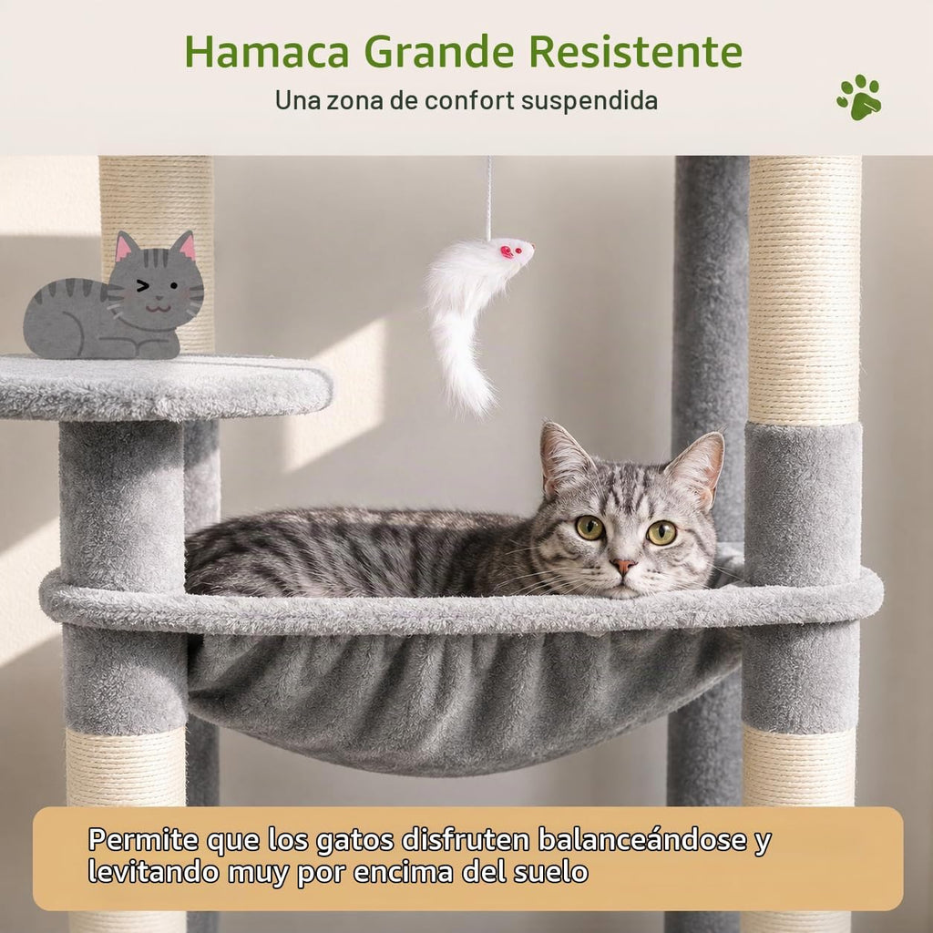 Globlazer - Árbol para gatos con torre y poste para rascar para gatos de interior, de 53 pulgadas de altura; casa de gatos de varios niveles de felpa con hamaca grande, cueva espaciosa para gatos