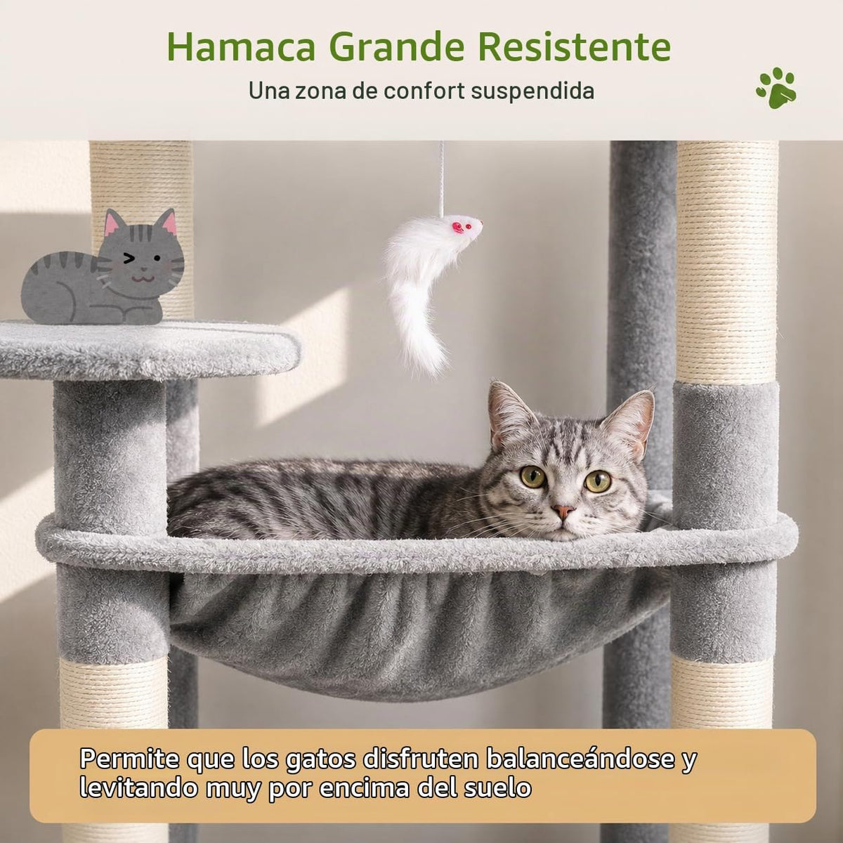Globlazer - Árbol para gatos con torre y poste para rascar para gatos de interior, de 53 pulgadas de altura; casa de gatos de varios niveles de felpa con hamaca grande, cueva espaciosa para gatos