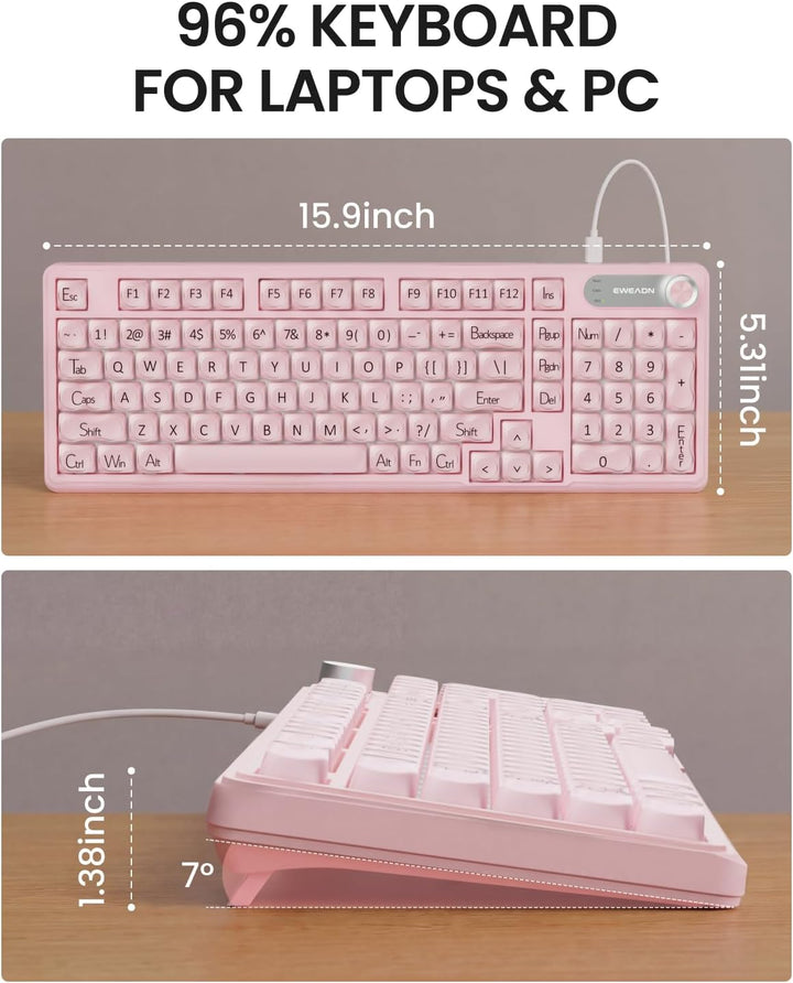 Teclado con cable EWEADN V102, teclado cremoso para juegos de 98 te...