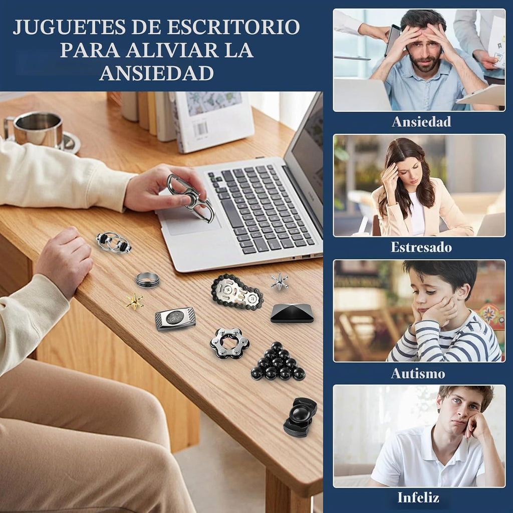 Juego de 10 juguetes antiestrés EDC de metal de alta calidad, silenciosos para adultos, juguetes sensoriales para aliviar el estrés para TDAH TOC, deslizadores de metal resistentes, juguetes