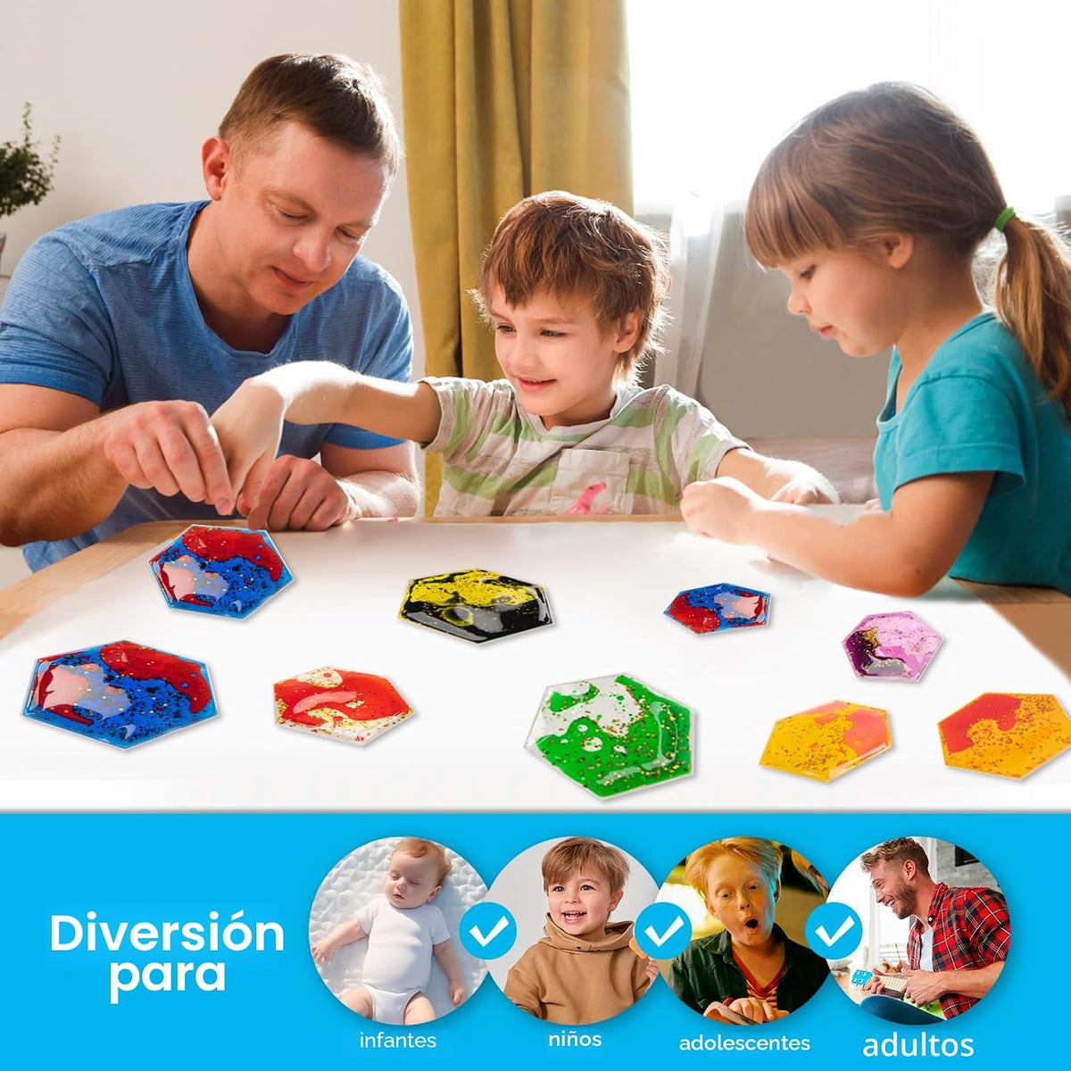 Art3d Hexágono sensorial Fidget Multicolor Liquid Motion Tiles, paquete de
