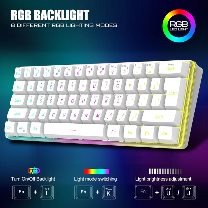 RedThunder Combo de teclado y mouse inalámbricos 60% para juegos, b...
