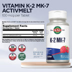 KAL Vitamina K2 MK7 ActivMelt 100 mcg Tabletas, Frambuesa, 60 unidades (1 paquete)