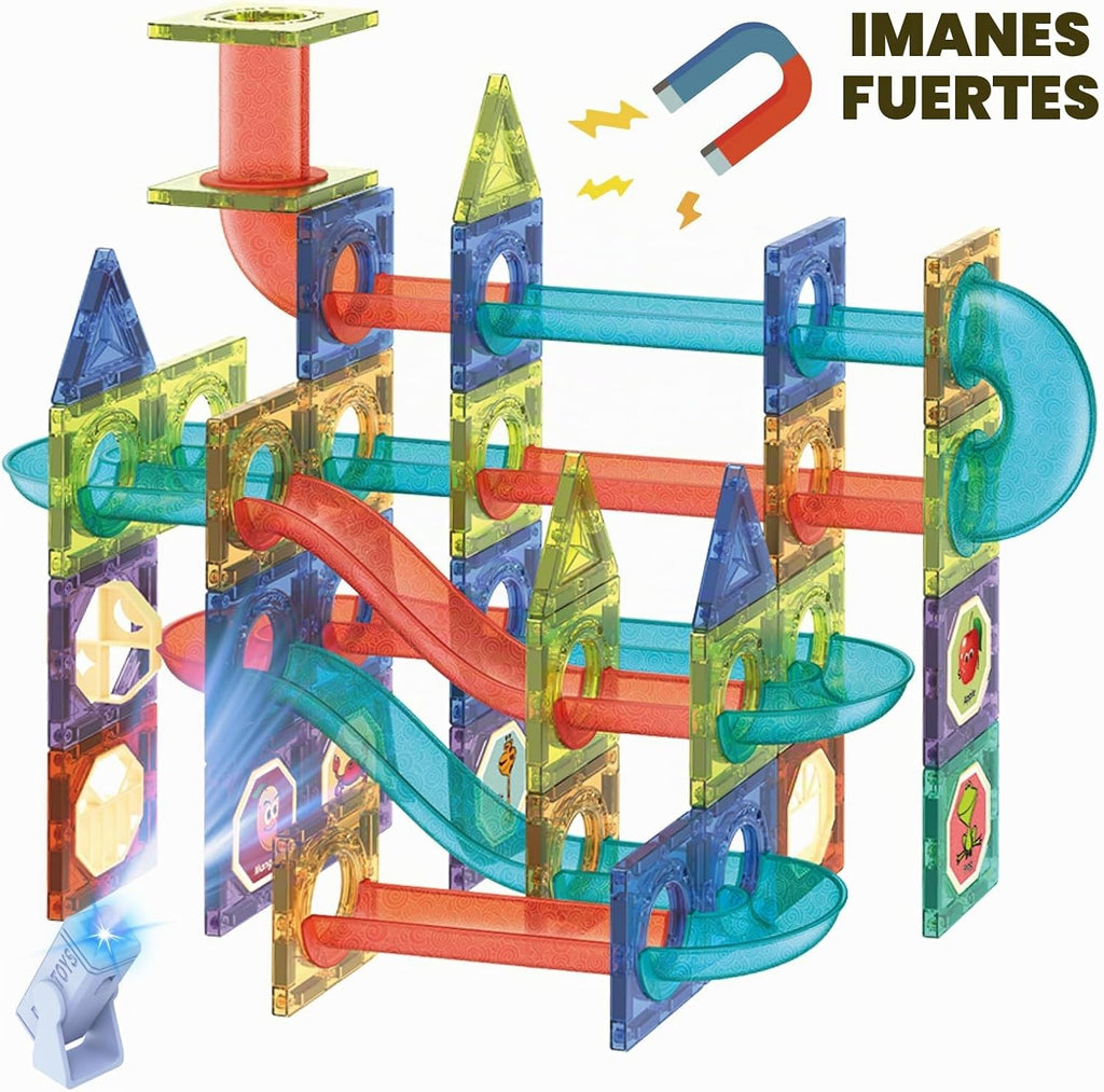 Contixo Juguetes de Construcción STEM – 110 piezas Azulejos Magnéticos 3D para Pistas de Canicas, Juguetes de Aprendizaje y Apilamiento, Conjunto de Bloques de Construcción Educativos, Creatividad Más